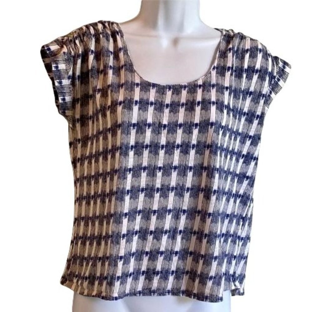 Lucky Brand  Blue and White Cap Sleeve Top Womens Medium